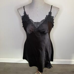 Elegant Black Lace Trim Slip Dress